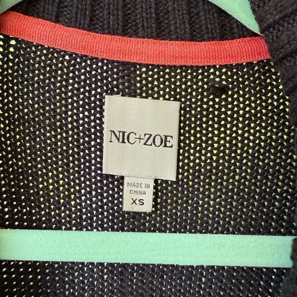 Nic & Zoe Fireside Zip Up Cardigan. Navy, Pink & Cream. Size XS. Great Condition